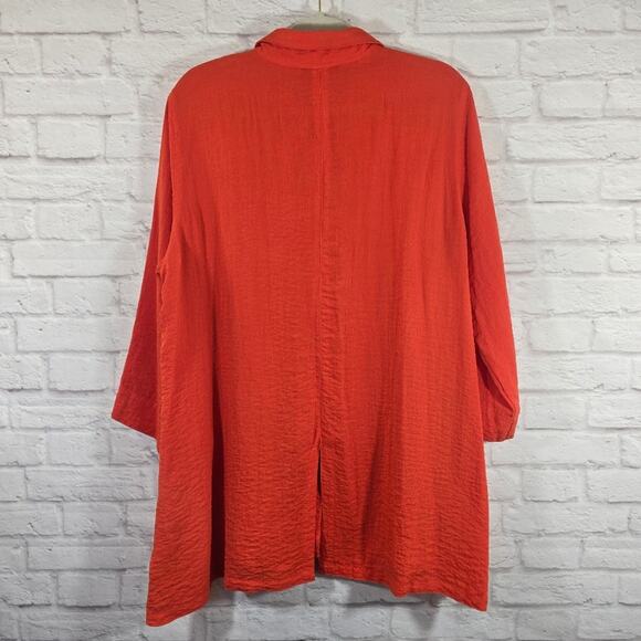W John Mark Orange Woven Horn Toggle Button Down Shirt Blouse Sz XL Flowy Lagen - Picture 6 of 12